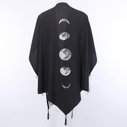 Kinky Cloth Black Gothic Moon Print Cape