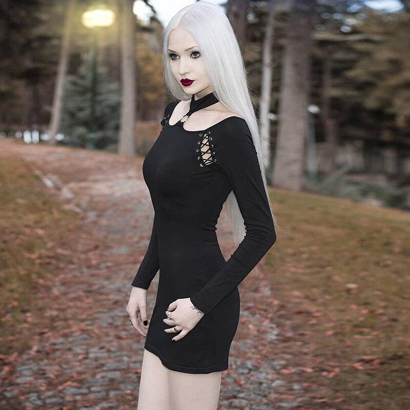 Kinky Cloth 200000347 Black Halter Gothic Mini Dress