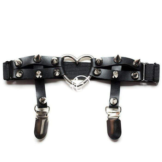 Black Heart Studded Double Clip Leg Garter Belt