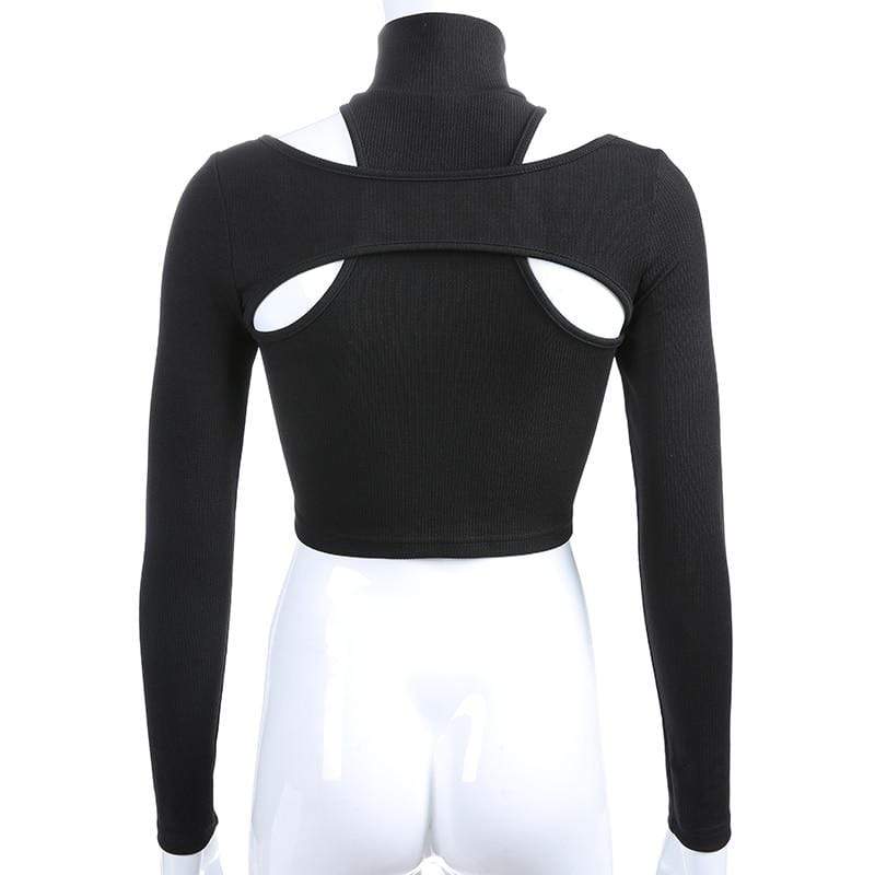 Kinky Cloth 200000791 Black Hollow Out Turtleneck Crop Top