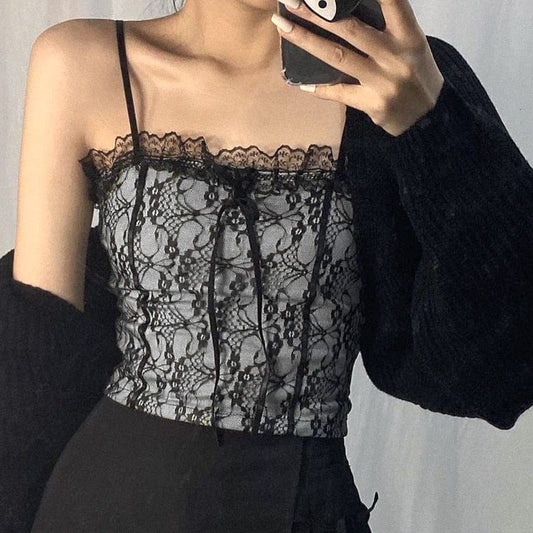 Kinky Cloth Black / S Black Lace Patchwork Camis Top