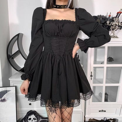 Kinky Cloth Black / S Black Lace-Up Dress