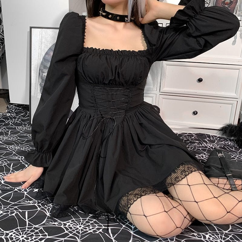 Kinky Cloth Black Lace-Up Dress