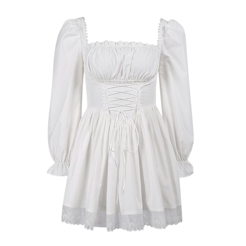 Kinky Cloth White / S Black Lace-Up Dress