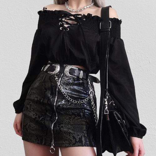 Kinky Cloth 200000791 Black Lace Up Off Shoulder Crop Top