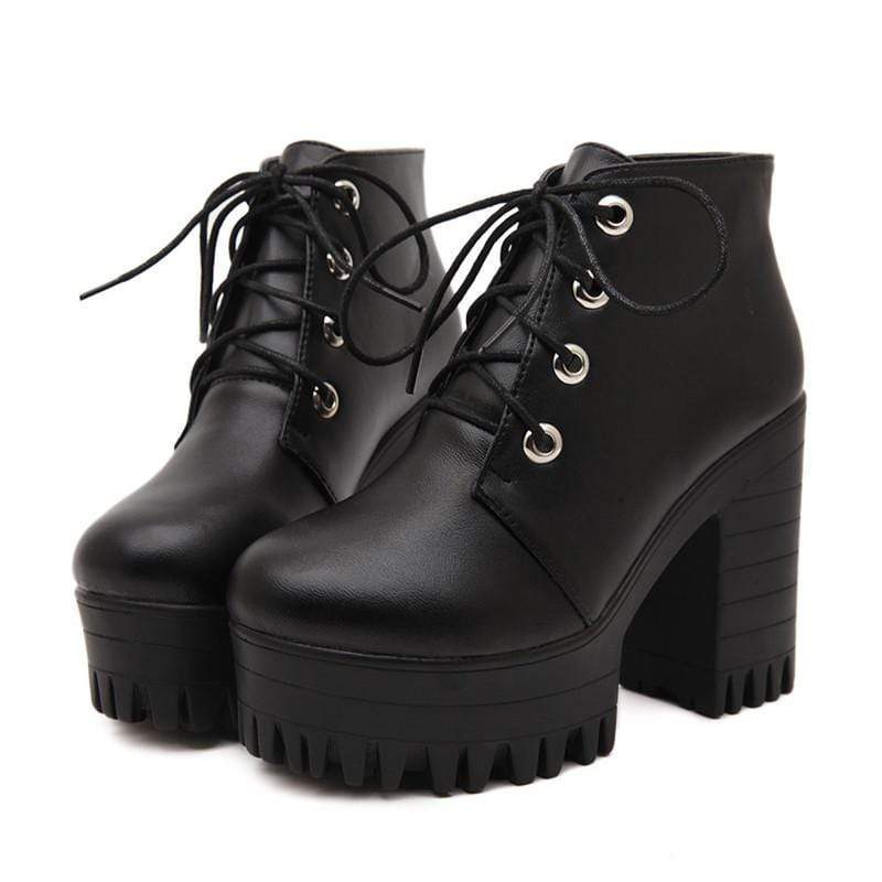 Kinky Cloth 200000998 Black Laced Platform Boots