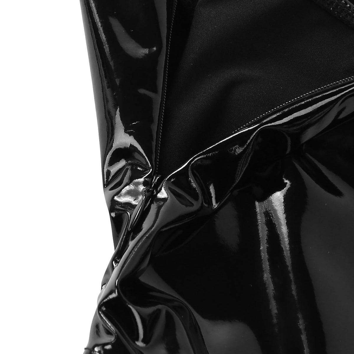 Kinky Cloth 201236202 Black Latex Leather High Cut Bodysuit