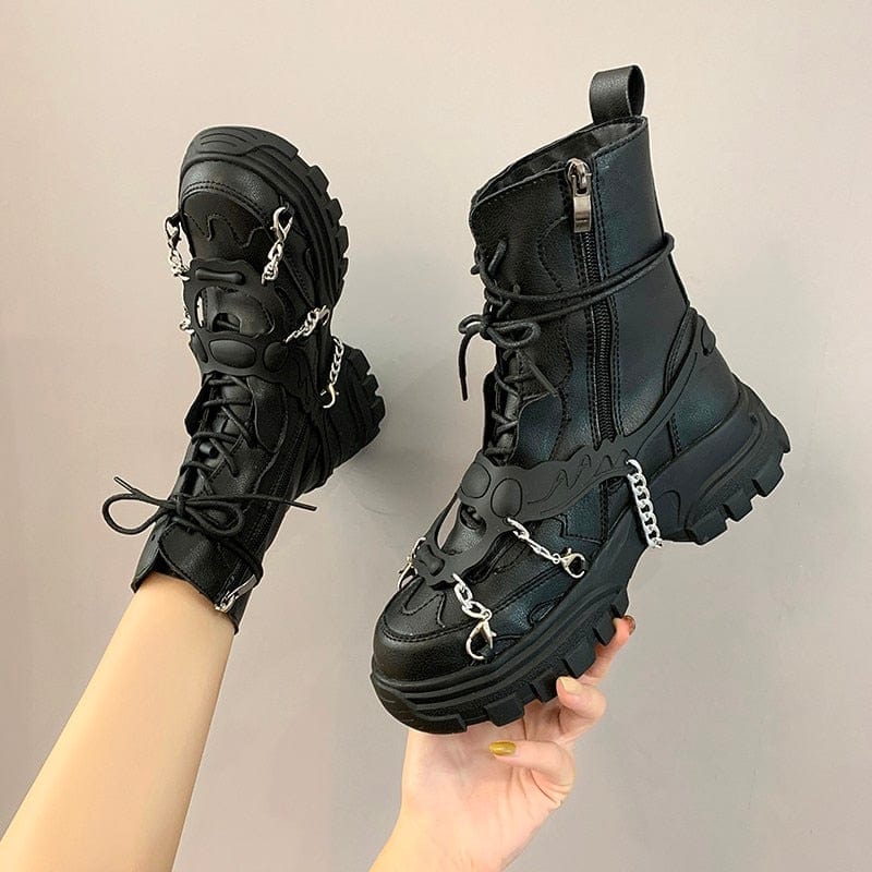 Kinky Cloth Black / 5 Black Leather Army Boots