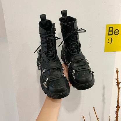 Kinky Cloth Black Leather Army Boots