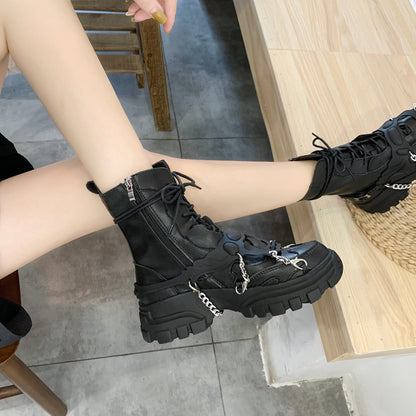 Kinky Cloth Black Leather Army Boots