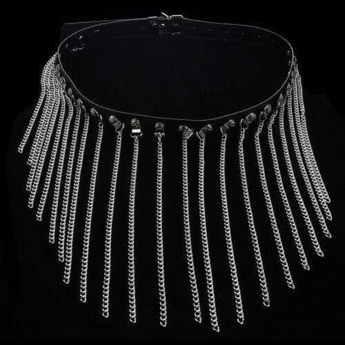 Kinky Cloth 200001886 Black Leather Silver Chain Drop Belt