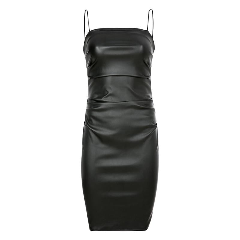 Kinky Cloth 200000347 Black PU Leather Ruched Bodycon