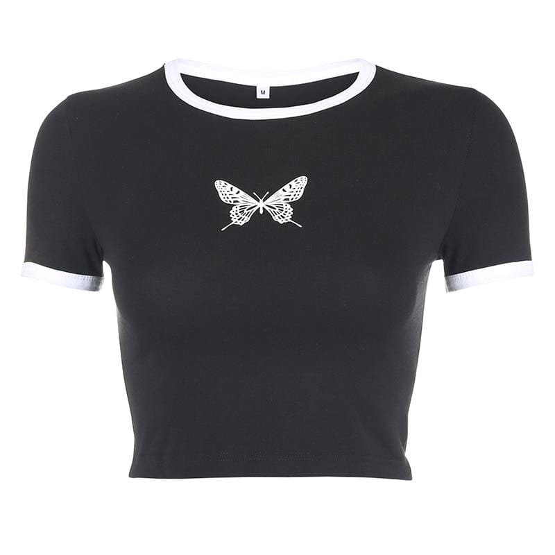 Kinky Cloth 200000791 Black / S Black Ringer Crop Top Butterfly Print