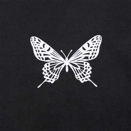 Kinky Cloth 200000791 Black Ringer Crop Top Butterfly Print