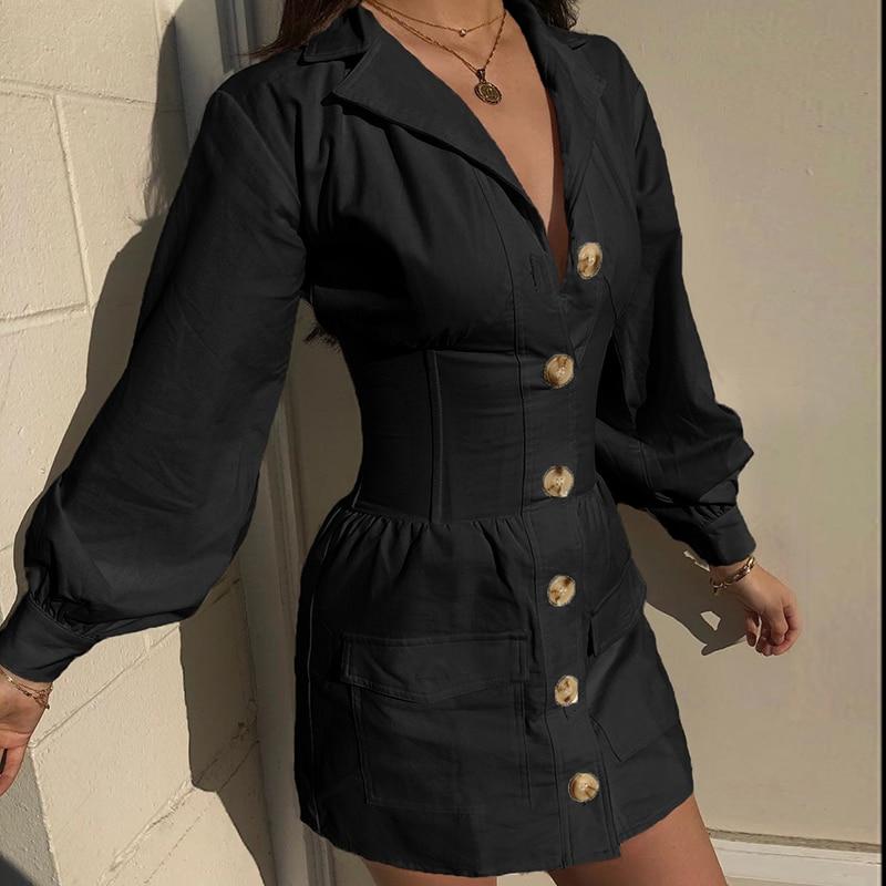 Kinky Cloth 200000347 Black Vintage Big Button Short Dress