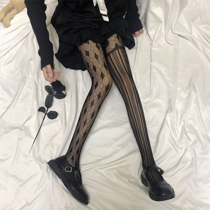 Kinky Cloth black A / One Size Black White Gothic Stockings