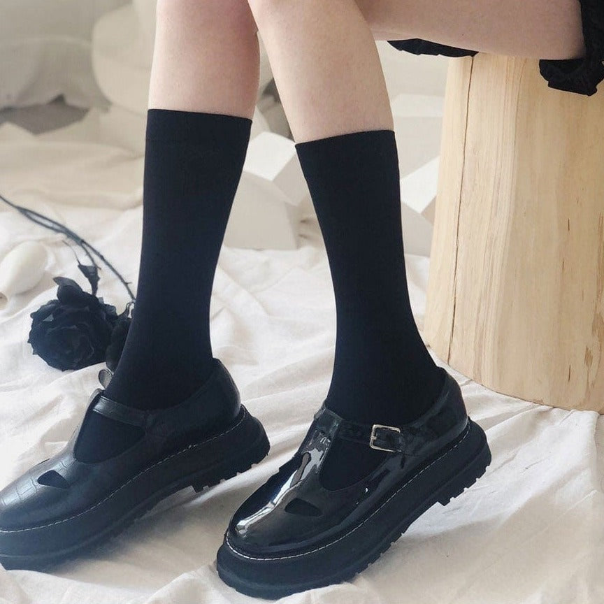Kinky Cloth black about 30cm / One Size Black White Lolita Socks