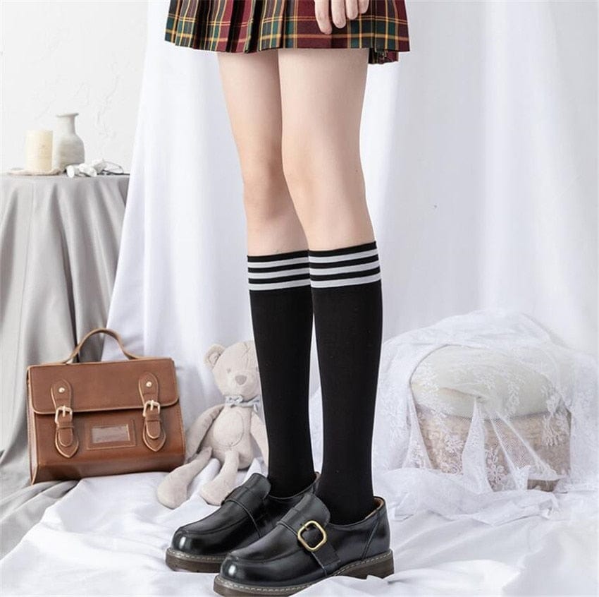 Kinky Cloth black stripe 40 / One Size Black White Lolita Socks