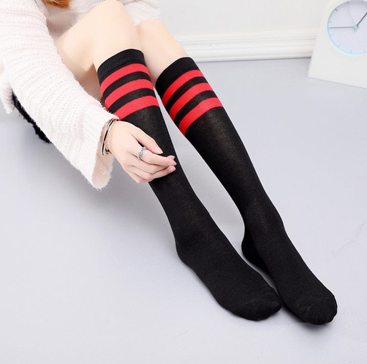 Kinky Cloth red stripe black 40 / One Size Black White Lolita Socks