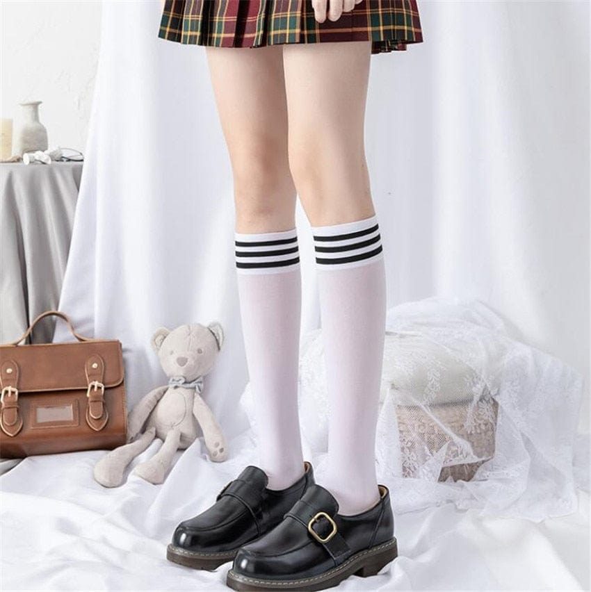 Kinky Cloth white stripe 40 / One Size Black White Lolita Socks