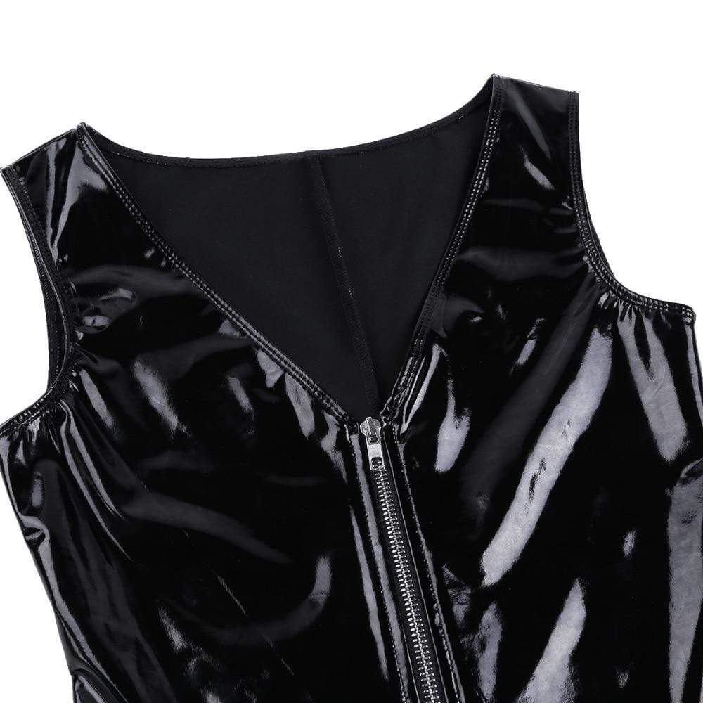 Kinky Cloth Bodysuit Black Zip Up Bodysuit