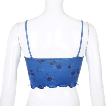 Kinky Cloth 200000790 Blue Floral Lace Patchwork Crop Camisole