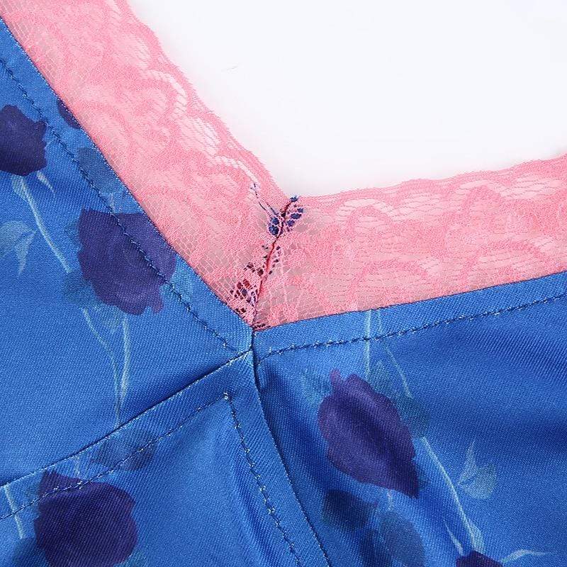 Kinky Cloth 200000790 Blue Floral Lace Patchwork Crop Camisole