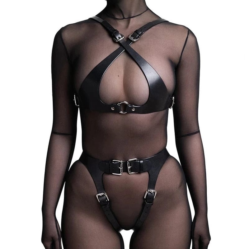 Kinky Cloth Black - 1 Set / One size Body Bondage Leather Harness Set