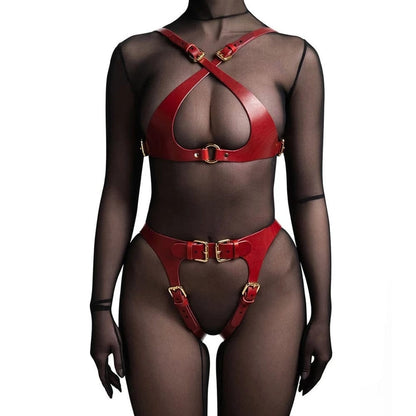 Kinky Cloth Red - 1 Set / One size Body Bondage Leather Harness Set