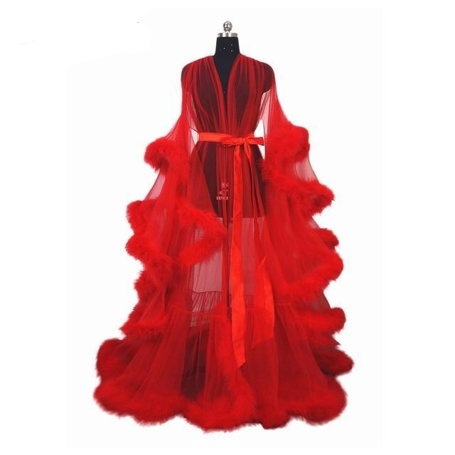 Kinky Cloth bright red / XXS Boudoir Feather Sheer Robe