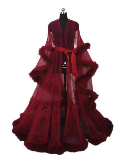 Kinky Cloth burgundy / XXS Boudoir Feather Sheer Robe