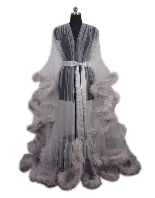 Kinky Cloth Gray / XXS Boudoir Feather Sheer Robe