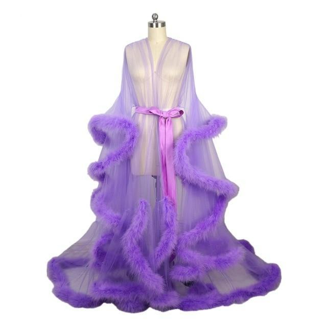 Kinky Cloth lavender / XXS Boudoir Feather Sheer Robe