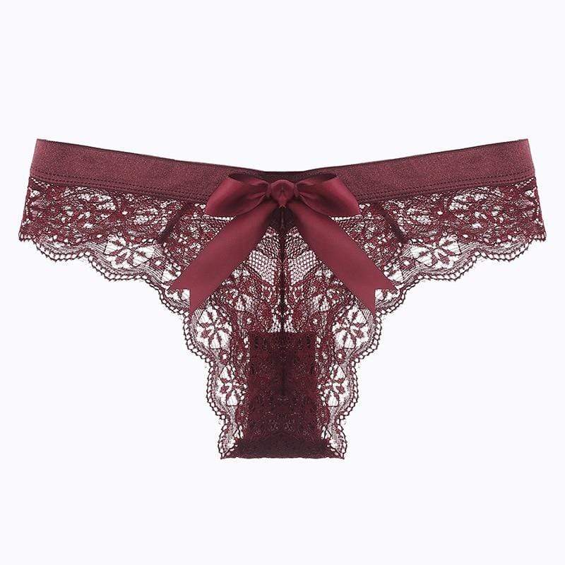 Kinky Cloth 351 Wine Red / S Bow Back Lace Panties