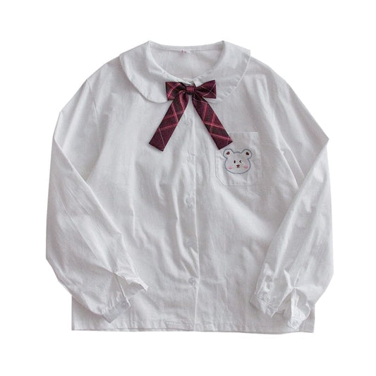 Kinky Cloth Bow Tie Bear Embroidery Pocket Top