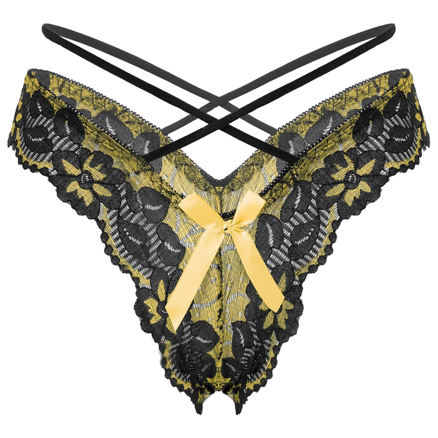 Kinky Cloth 351 Gold / One Size Bowknot Floral Lace String Panties