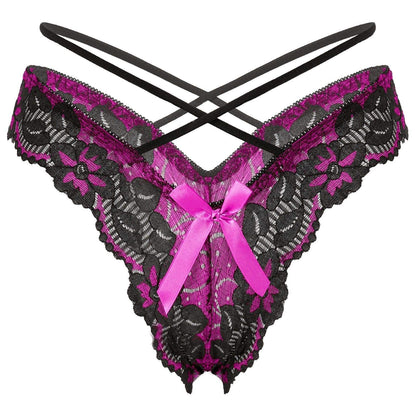Kinky Cloth 351 Hot Pink / One Size Bowknot Floral Lace String Panties