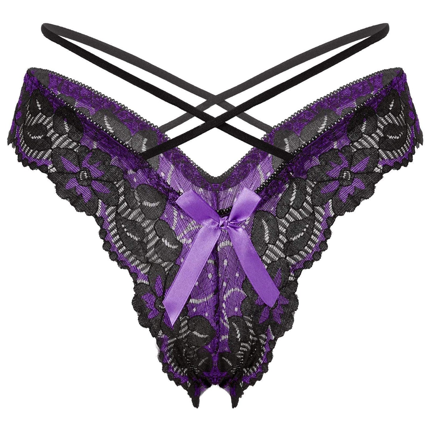 Kinky Cloth 351 Purple / One Size Bowknot Floral Lace String Panties