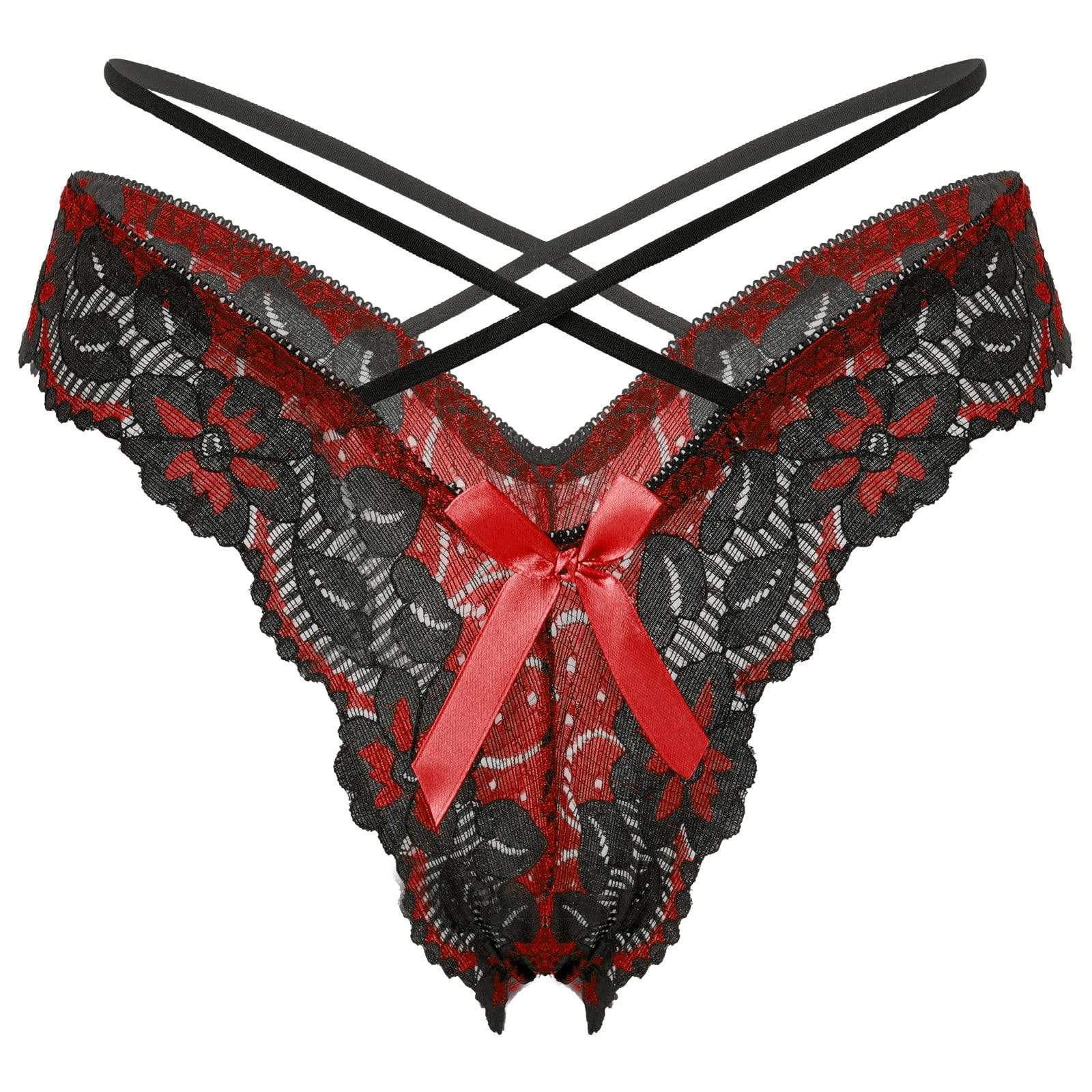 Kinky Cloth 351 Red / One Size Bowknot Floral Lace String Panties
