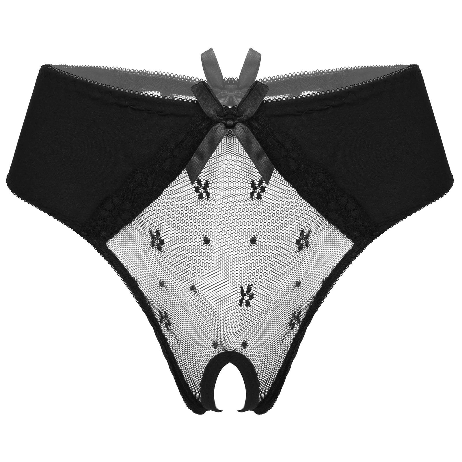 Kinky Cloth 200001799 Black / S Bowknot Hollow Out Crotchless Panties