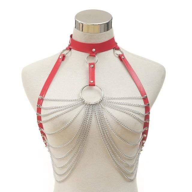 Kinky Cloth Harnesses Red Breast Chain Harness