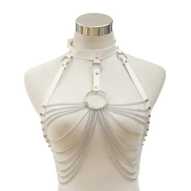 Kinky Cloth Harnesses White Breast Chain Harness
