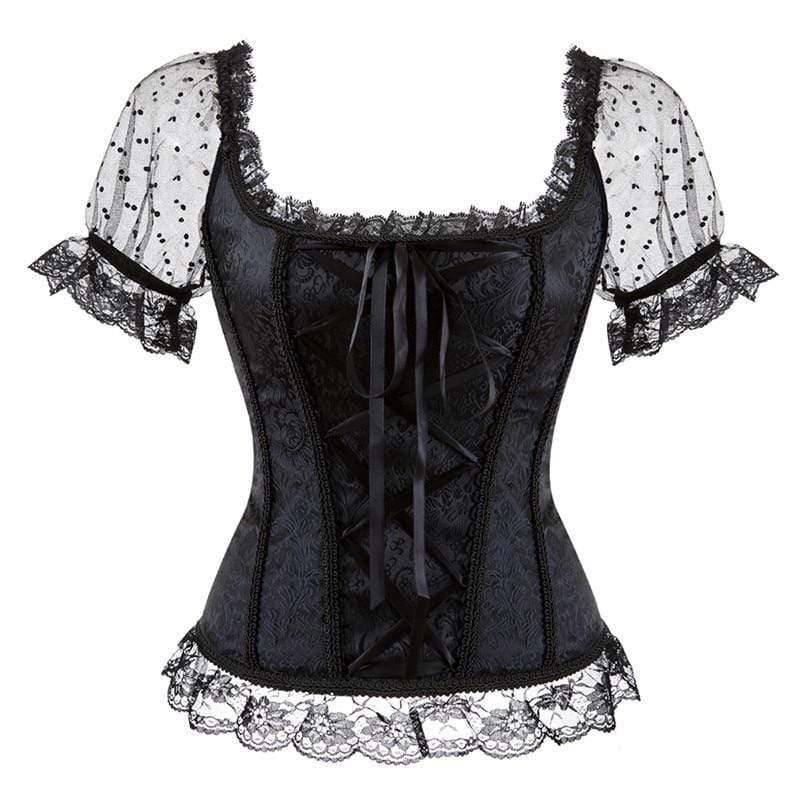 Kinky Cloth 200001885 Black / S Brocade Corset Lace Up With Sleeves