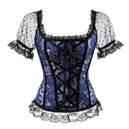 Kinky Cloth 200001885 Blue / S Brocade Corset Lace Up With Sleeves