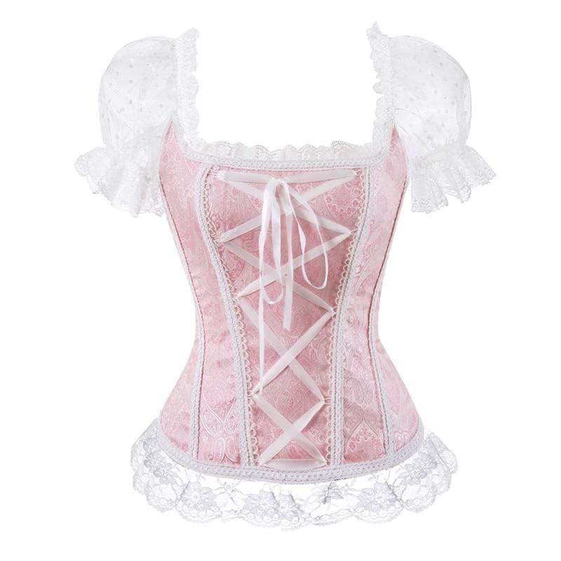 Kinky Cloth 200001885 Pink / S Brocade Corset Lace Up With Sleeves