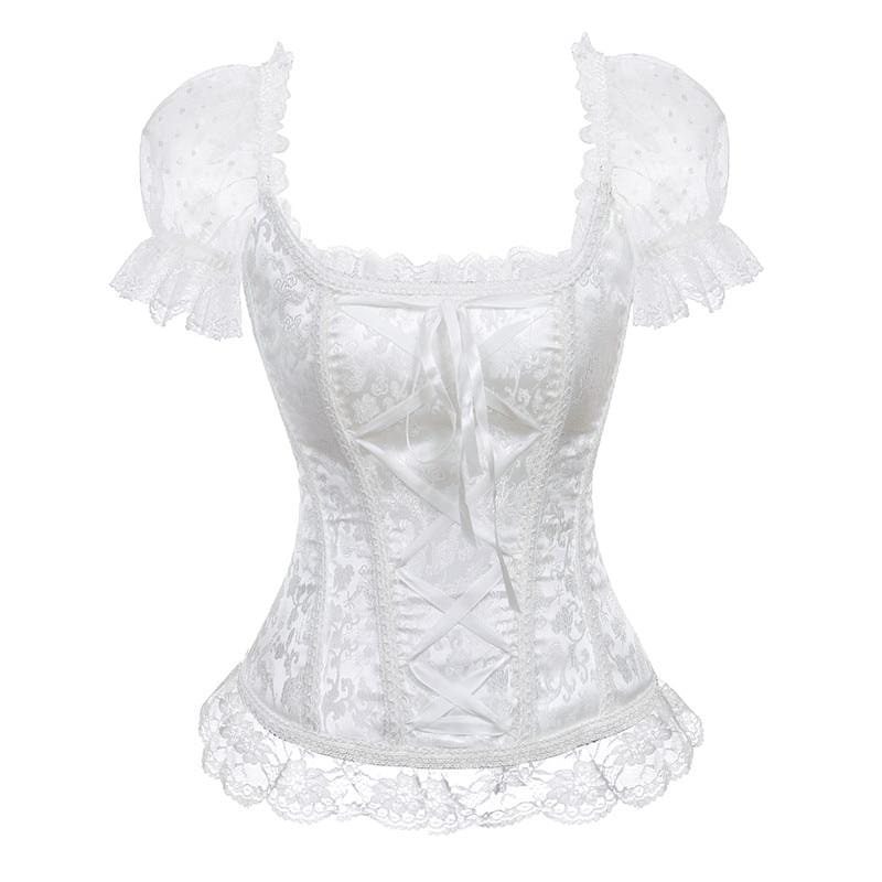 Kinky Cloth 200001885 White / S Brocade Corset Lace Up With Sleeves