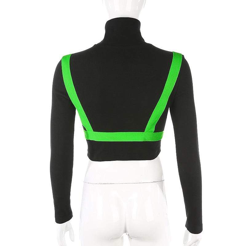 Kinky Cloth 200000791 Buckle Patchwork Top with Neon Green Belt