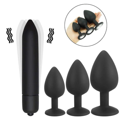 Black Bullet Vibrator with Crystal Butt Plug