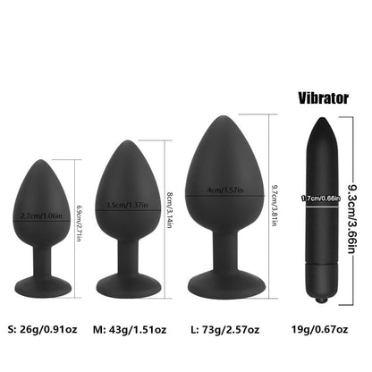 Black Bullet Vibrator with Crystal Butt Plug