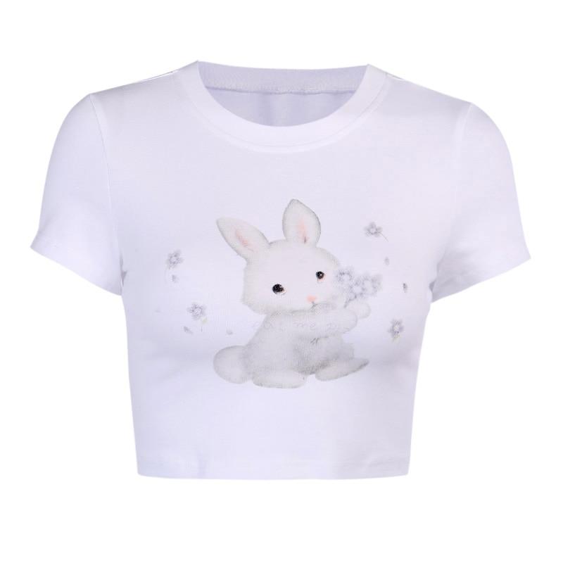 Kinky Cloth 200000791 White / L Bunny Print White Crop T-Shirt